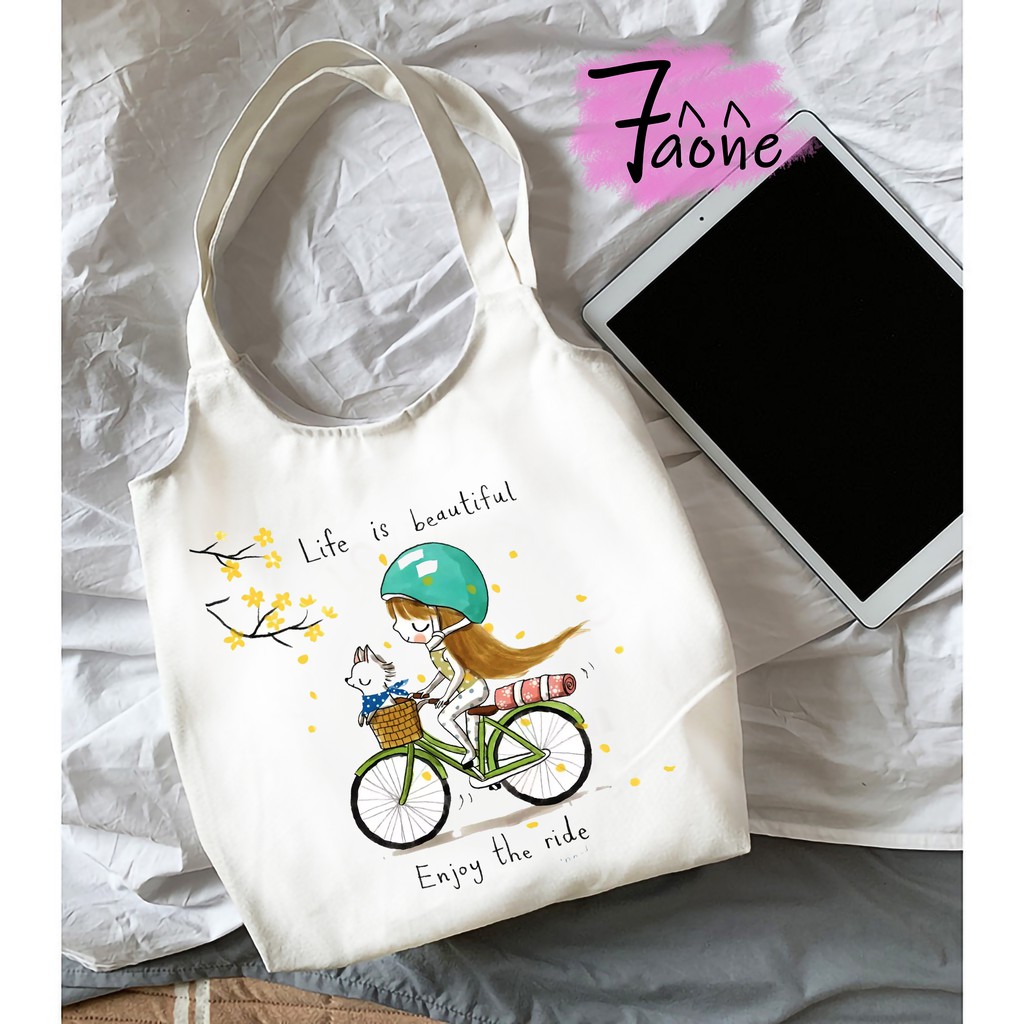 [Mã FASHIONT4WA2 giảm 10K đơn từ 50K] TÚI TOTE QUAI TRÒN NÀNG TÓC VÀNG ĐEO VAI (CÓ KHÓA + TÚI CON) VẢI CANVAS