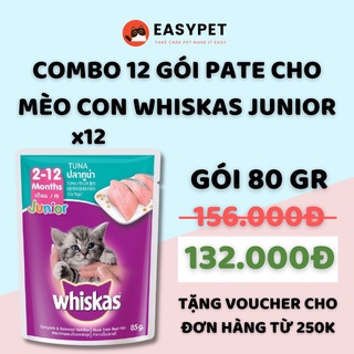 Combo 12 gói pate whiskas junior cho mèo 80g vị cá ngừ cá thu - easypet