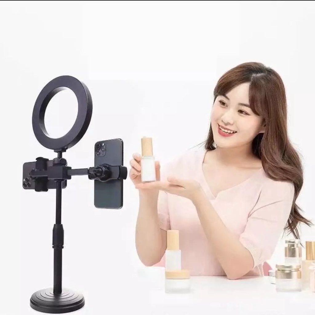 Đèn livestrem cao cấp 3in1 - 4in1, tích hợp giá đỡ kẹp 2 điện thoại, kiêm đèn led 3 màu quay video tiktok