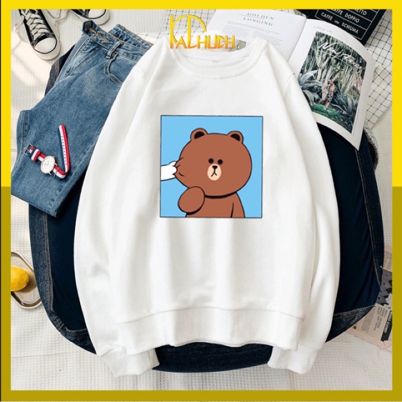 Áo sweater in Gấu Brown nhéo má dễ thương, size từ 40-80kg chất liệu vải nỉ cho cả nam và nữ