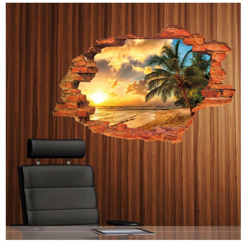 Decal dán tường 3D phong cảnh Biển Hawaii - decal AmyShop