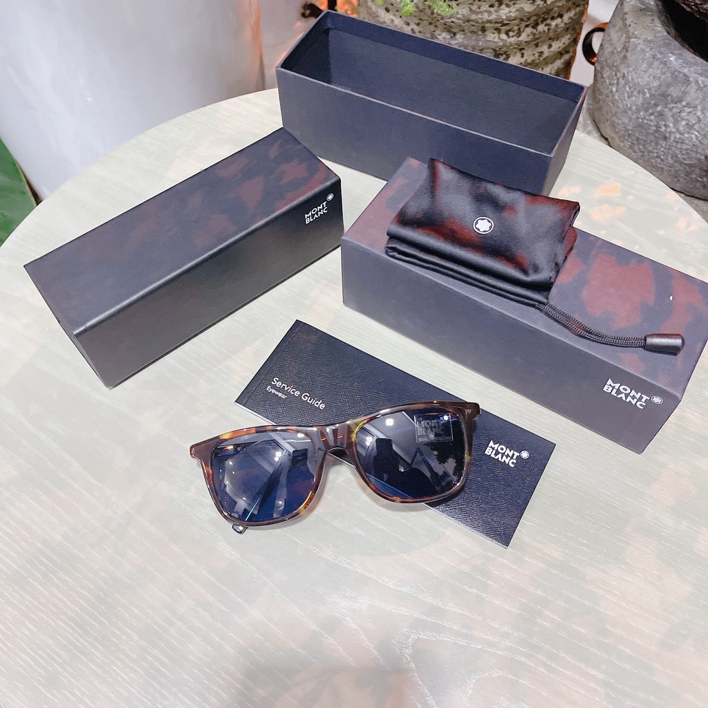 Kính mát MontBlanc mắt xanh, viền havana MB647S