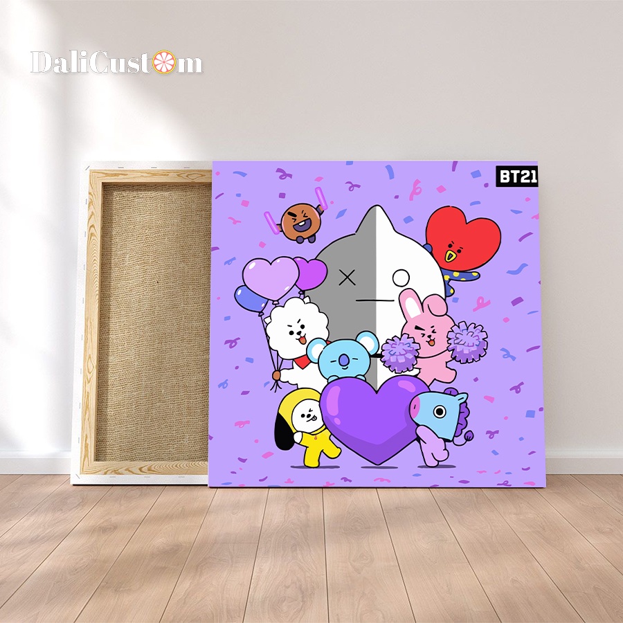 Tranh Tô Màu Số Hóa BT21 Căng Khung Sẵn 20x20cm 40x40cm Có Sẵn