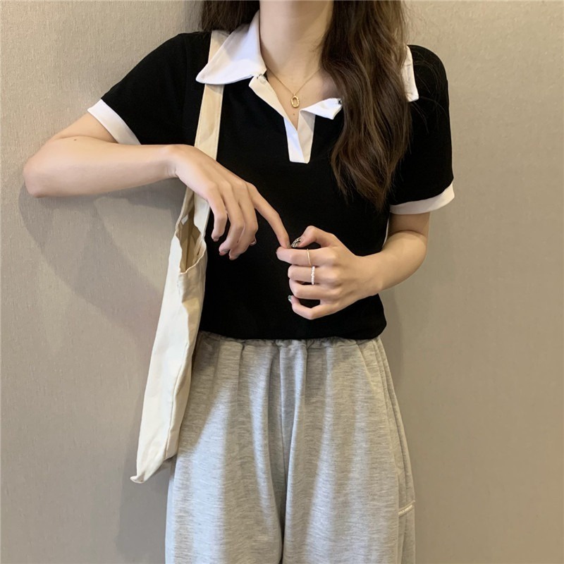 【ZHELIHANGFEI】 / plus Size Áo Thun Dệt Kim Ngắn Tay Cổ POLO Thời Trang