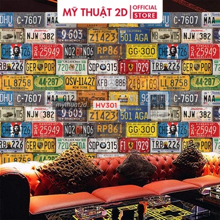 [NHIỀU MẪU] Decal gạch bông Retro biển số xe cũ trang trí tiệm quán - quầy bar, kt 120x60cm/set