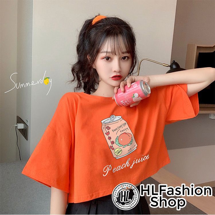 Áo croptop thun nữ trà đào peach juice siêu xinh, áo thun nữ HLFashion