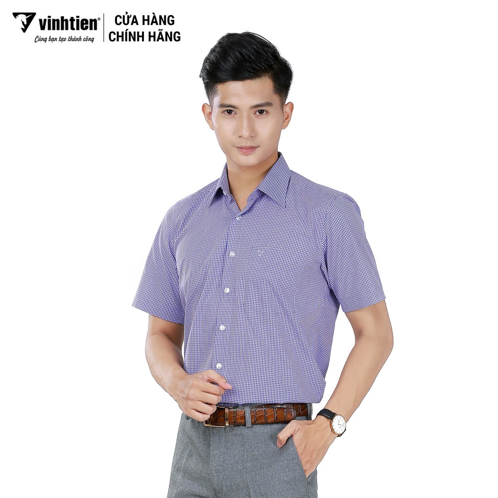 Áo Sơ Mi Ngắn Tay Caro Tencel-Spun Regular Fit 305 Vĩnh Tiến - Vạt Ngang - Nhiều Màu