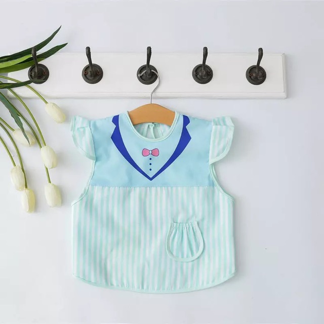 Áo yếm cộc tay dáng váy hoạ tiết cổ sơ mi cho bé ăn dặm