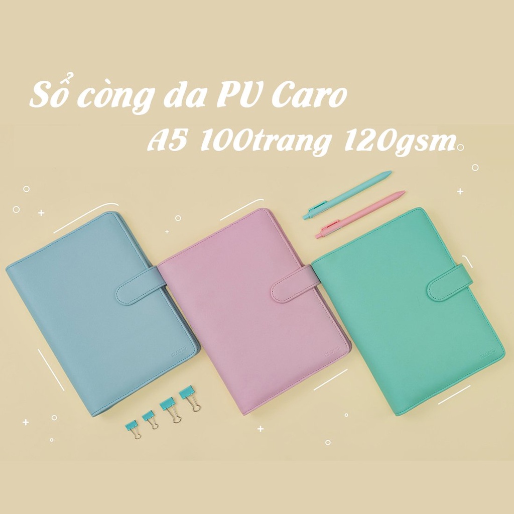 Sổ còng da PU caro A5-100 trang gam màu pastel mát mẻ cho năm học mới năng động; MS:992