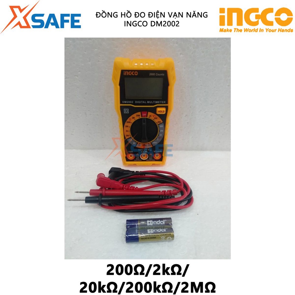 Đồng hồ đo điện vạn năng INGCO DM2002 Đồng hồ vạn năng 2000 số đếm, màn hình LCD - Chính hãng [XSAFE]