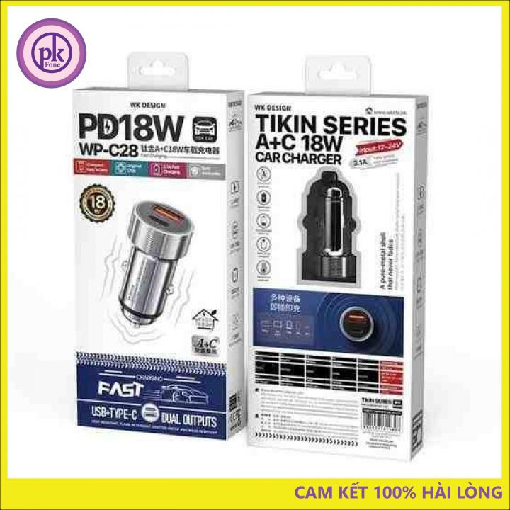 Tẩu Sạc cho IP11/12 promax trên Xe Hơi WK WP C28 2 Cổng Sạc-Củ Sạc Nhanh Dành Cho Ô Tô Cốc Sạc Ôto Sạc Nhanh