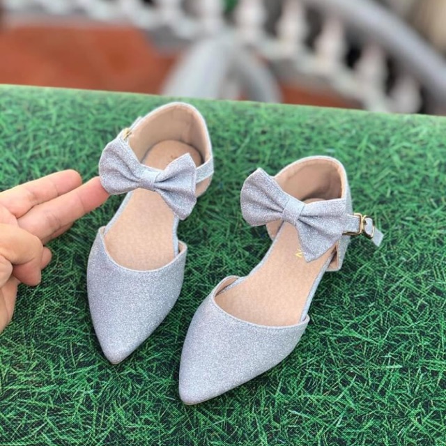 Giày nơ nhũ bạc Cinderlera siêu xinh