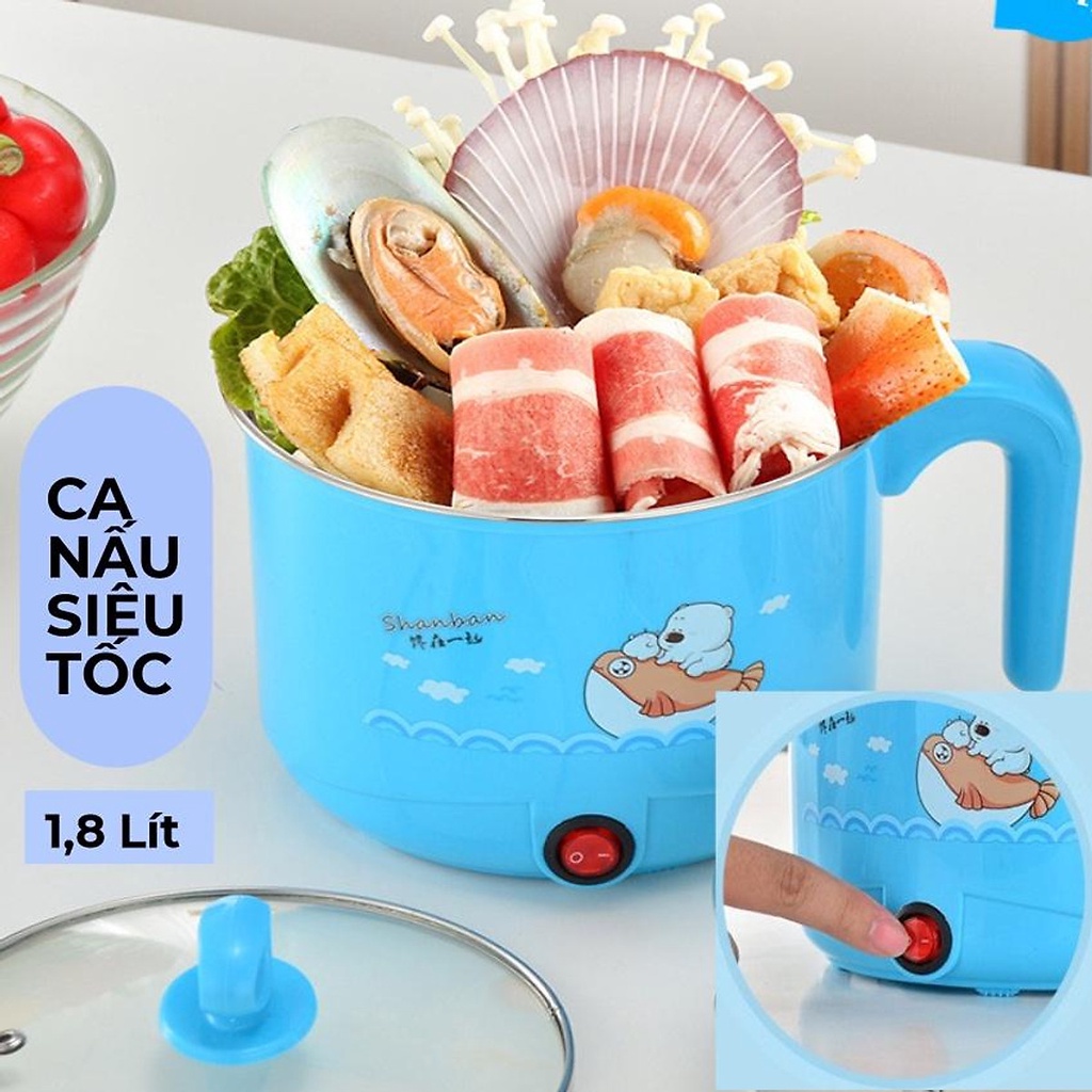 Ca nấu mì, ăn lẩu, đun nước siêu tốc đa năng mini 2 tầng kèm xửng hấp - Nồi lẩu điện mini có lồng hấp - Nồi nấu lẩu mini