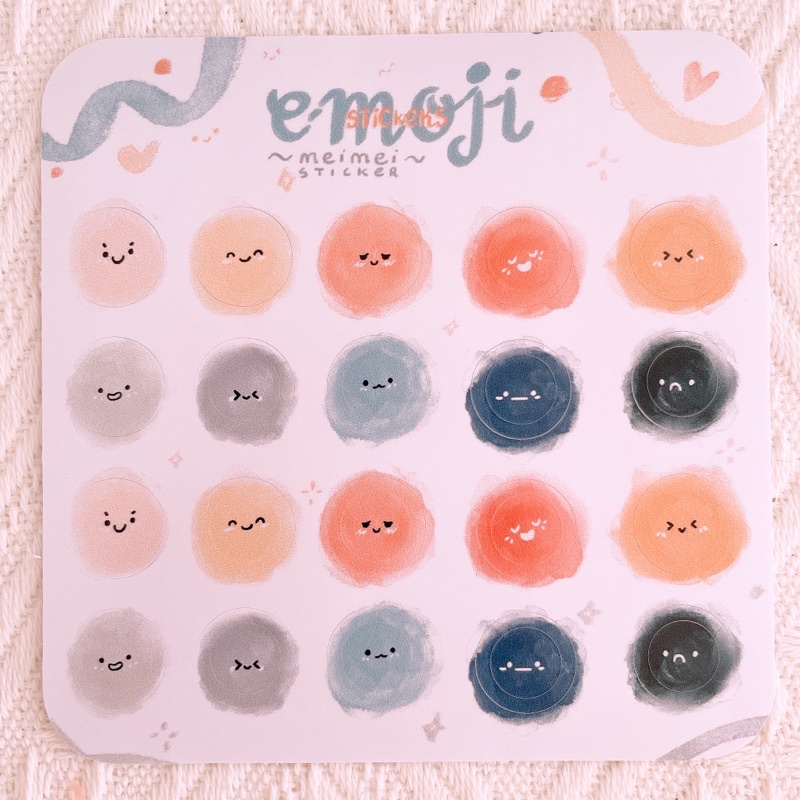 Meimei Sticker - Sticker giấy 20 emoji tròn màu nước dễ thương trang trí sổ