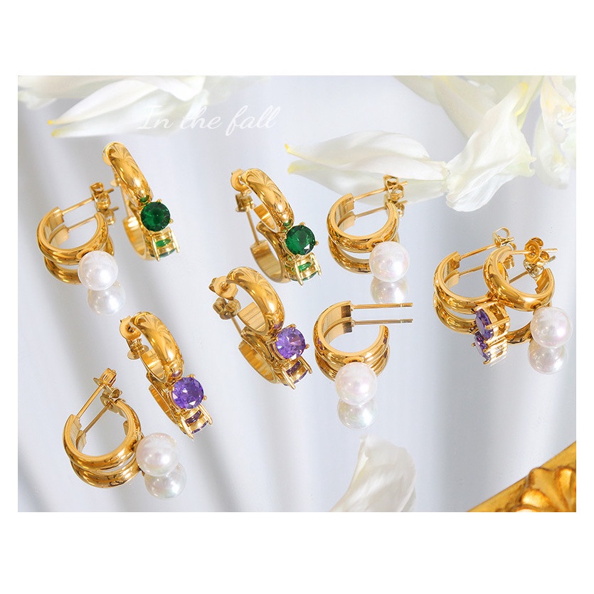 Bông Tai Nữ 1 Bên Ngọc Trai Nhân Tạo 1 Bên Đá Nhân Tạo Titan Ko Han Rỉ TT 4357