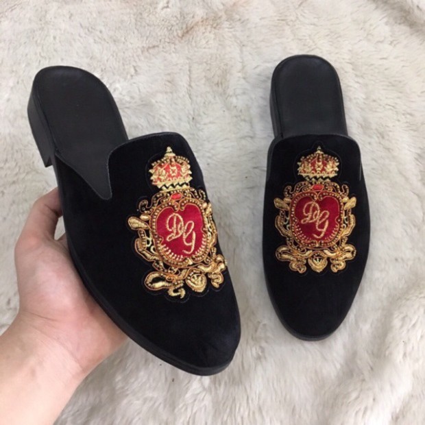 free ship Sục thêu da lộn Đ và G cho nam nót đen ( sục Đ và G )