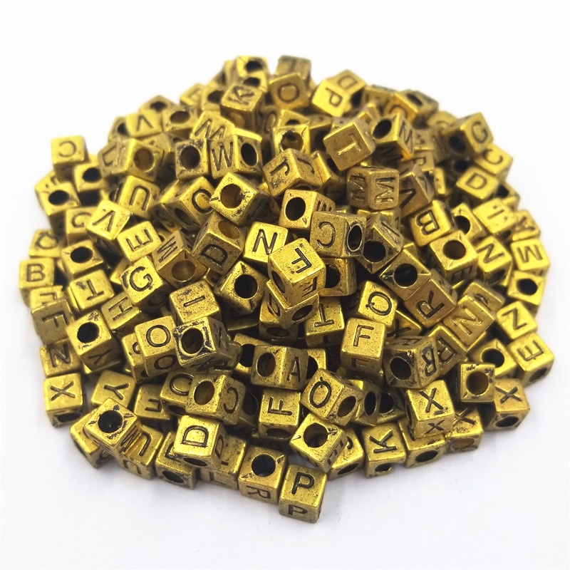 Bộ 50 Hạt Vuông Có Chữ Tự Làm Vòng Tay Trang Sức 6mm