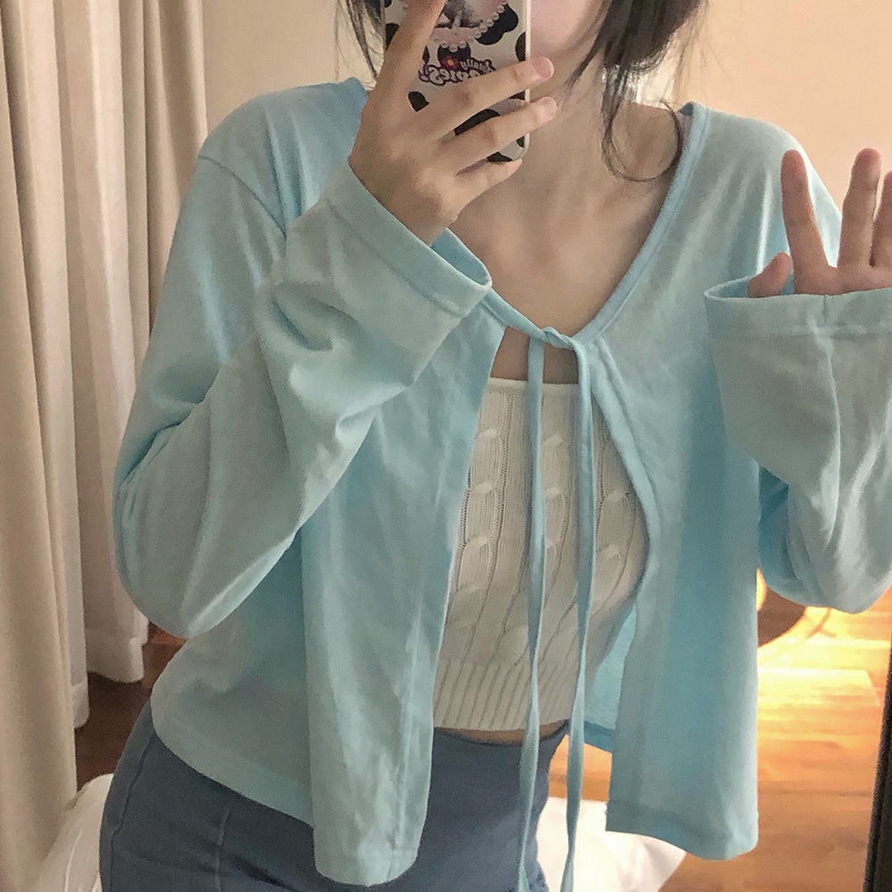 Áo Khoác Cardigan Tay Dài Cổ Chữ V Chống Nắng Cho Nữ