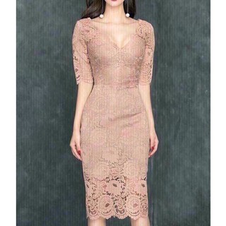 053ĐA - Đầm Ren Tay Dài Cổ Chữ V Ôm Dáng Vô Cùng Gợi Cảm