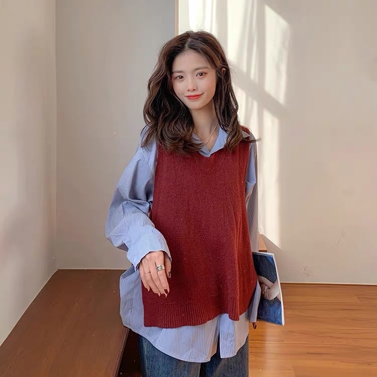 VN285 Áo gile len dáng thụng có khuy dễ mix đồ đi chơi đi học