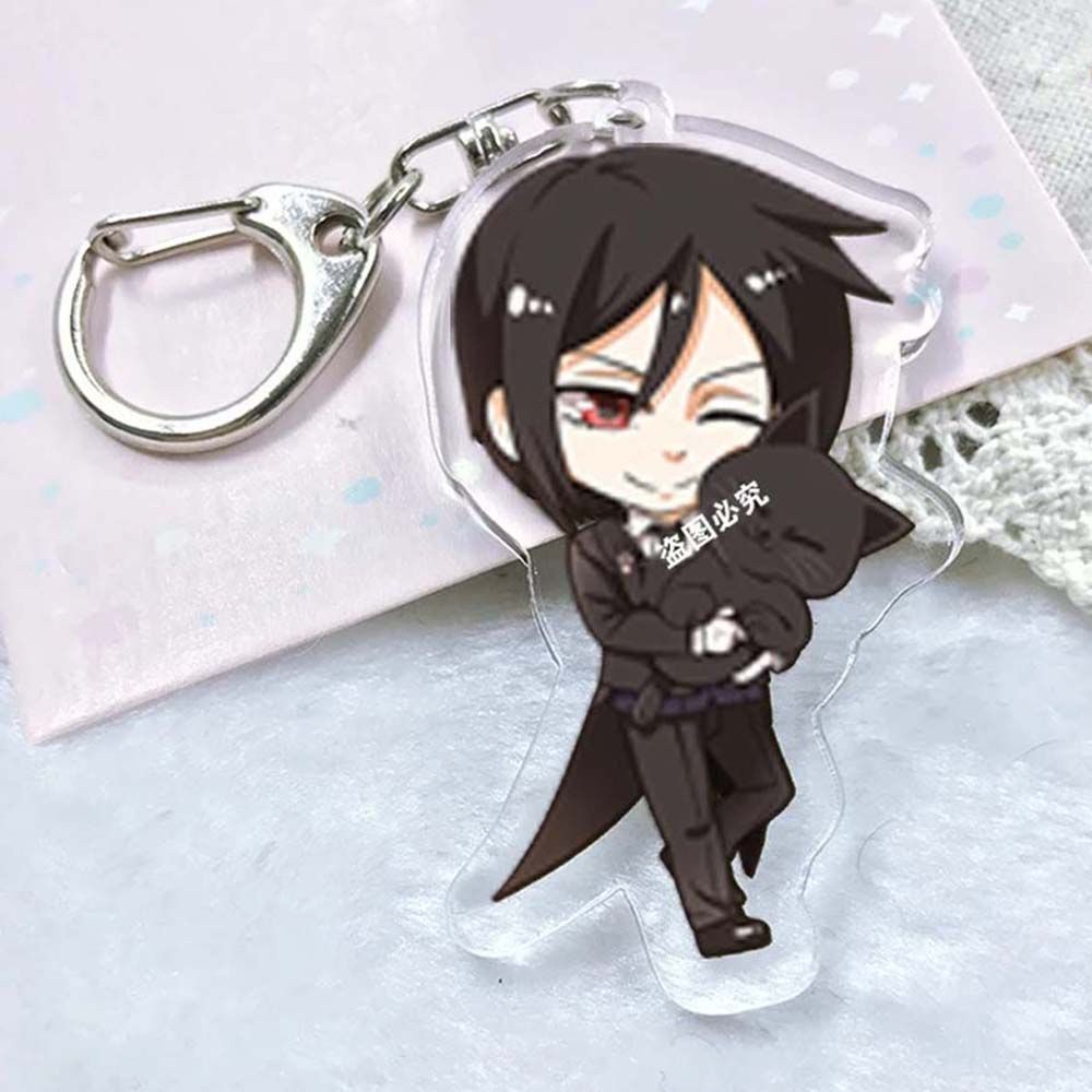 Móc khóa acrylic trang trí hình nhân vật trong Kuroshitsuji 2 mặt màu đen