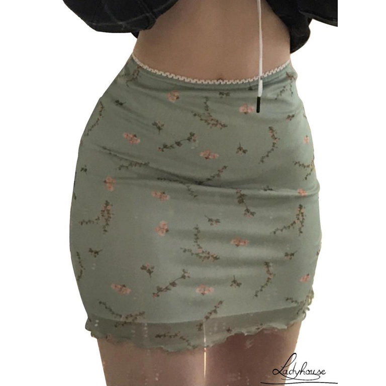 Chân Váy Bút Chì Lưng Cao Phối Lưới In Họa Tiết Hoa Phong Cách Cổ Điển Thời Trang Cho Nữ