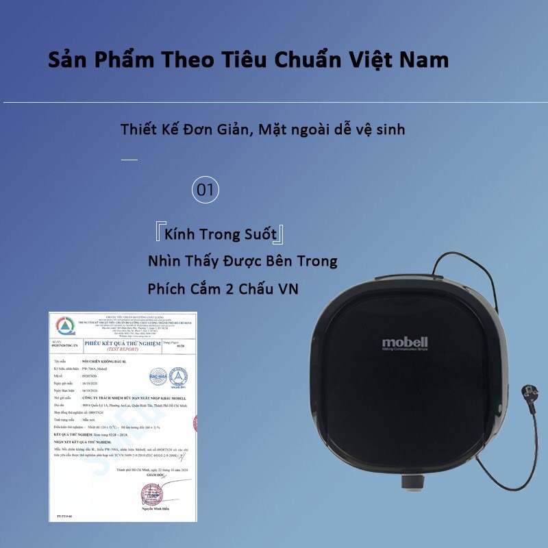 (1211)(HOẢ TỐC 15')Nồi Chiên Không Dầu mobell Model PW-706A Màn Hình Cảm Ứng Dung Tích 8L Công Suất 1800W