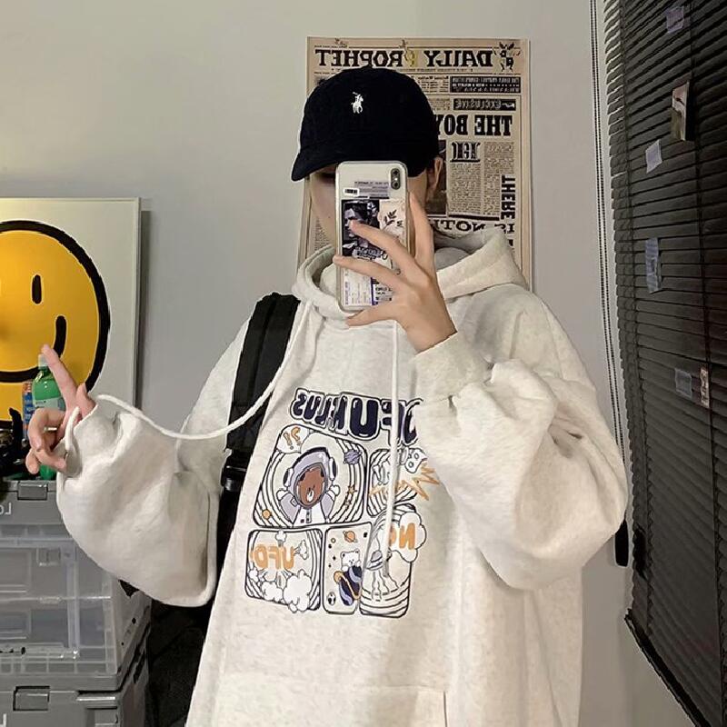Áo hoodie tay dài dáng rộng in họa tiết hoạt hình phong cách Hàn Quốc thời trang mùa đông 3 màu size M - 5XL