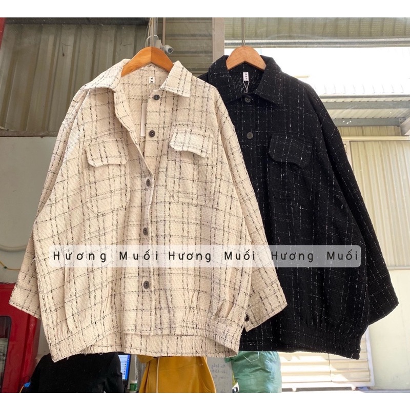 Áo sơ mi dạ kẻ khoác ngoài có bo chun - mã 5589