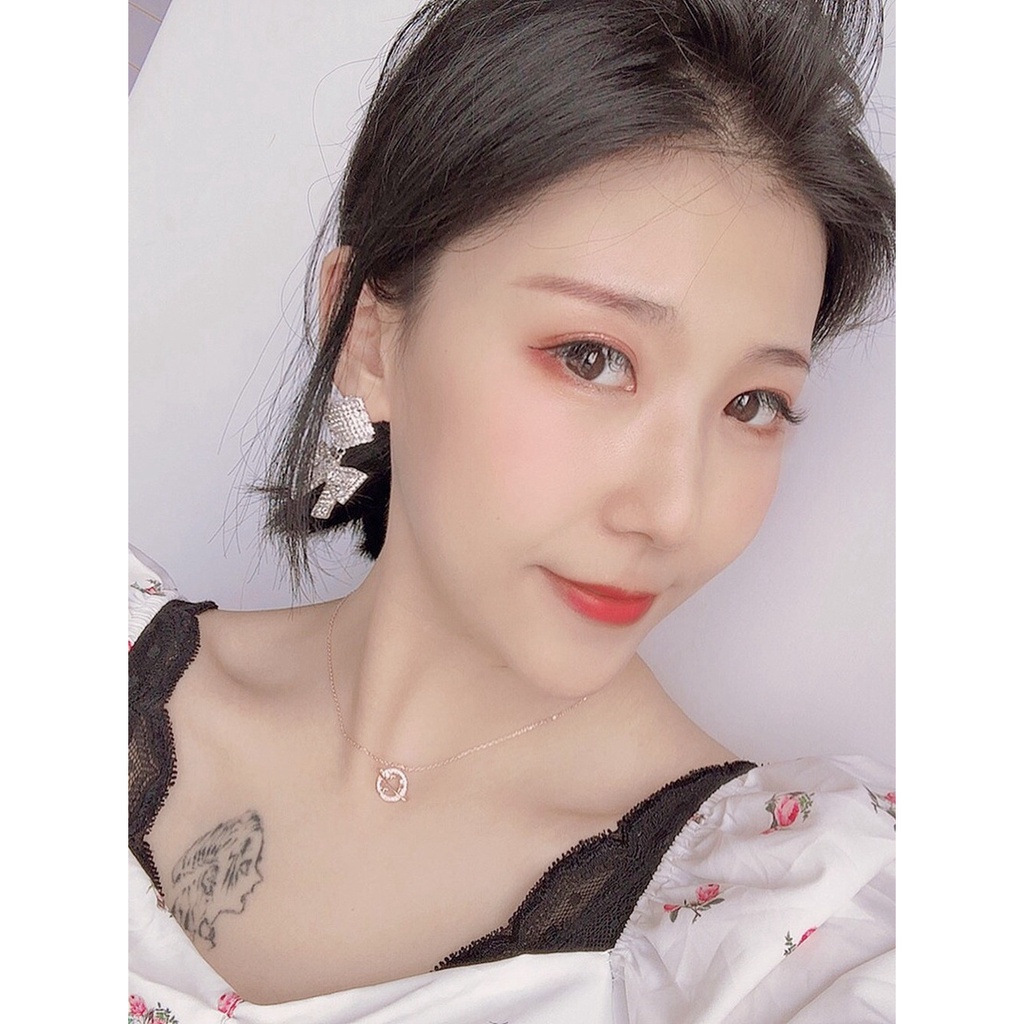 Dây Chuyền Ngắn Mặt Tròn Màu Vàng Hồng/Bạc Đính Hành Tinh Thiết Kế Rỗng Sang Trọng Chất Lượng Cao