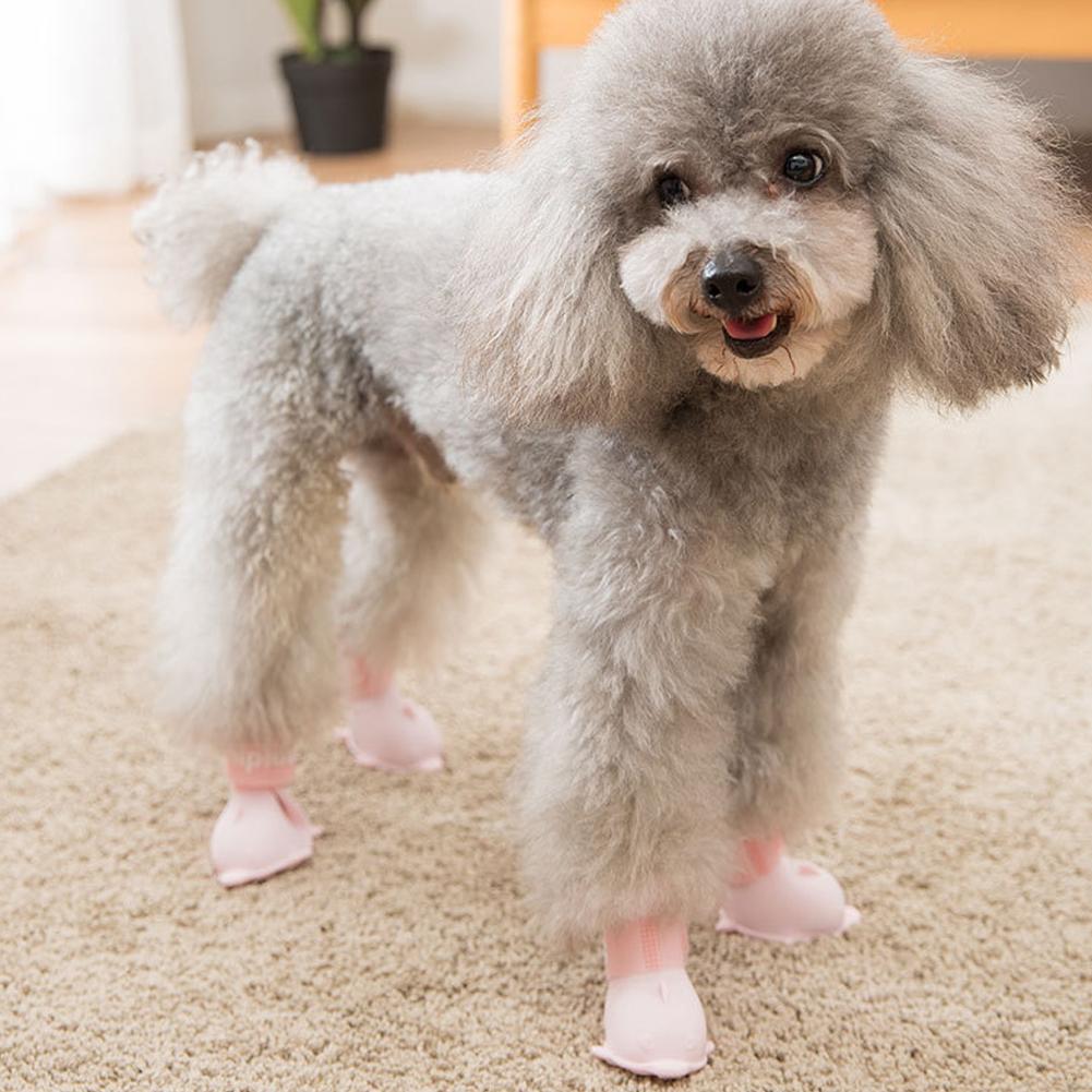 🐶SD 4 cái / bộ Giày thú cưng có thể điều chỉnh Silicone mềm chống trầy xước Bọc chân mèo Bốt che chân