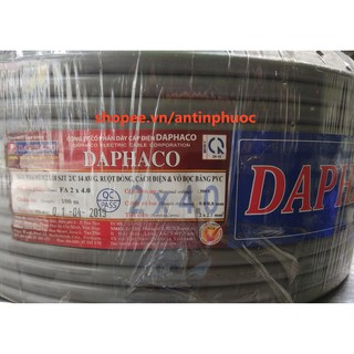 Dây điện đôi xám tròn 2 lớp vỏ Daphaco 2 x 4.0 - Cuộn 100 mét