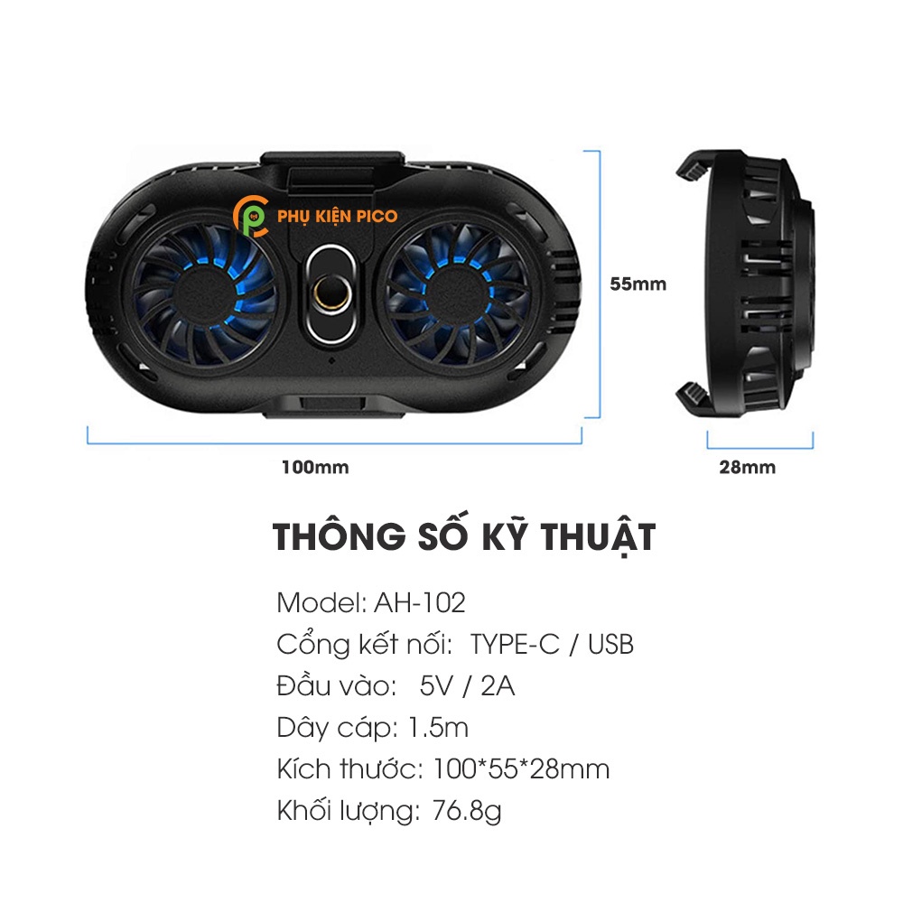 Tản nhiệt điện thoại Livestream quay video Tiktok quạt sò lạnh kép AH102, tản nhiệt chơi game hỗ trợ chân đế giá đỡ