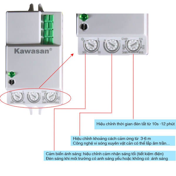 Công tắc đèn cảm biến vi sóng điều chỉnh khoảng cách KAWASAN KW-RS01D