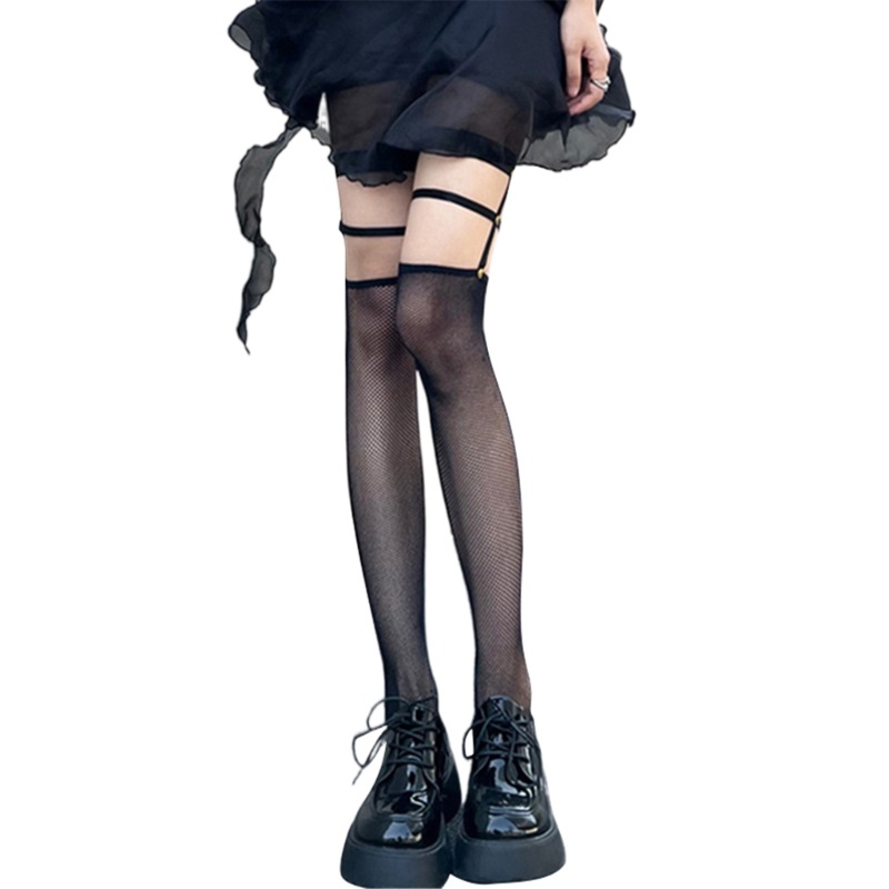 XIXI Tất Lưới Dài Qua Gối Co Giãn Đính Đinh Tán Kim Loại Gợi Cảm Cho Nữ