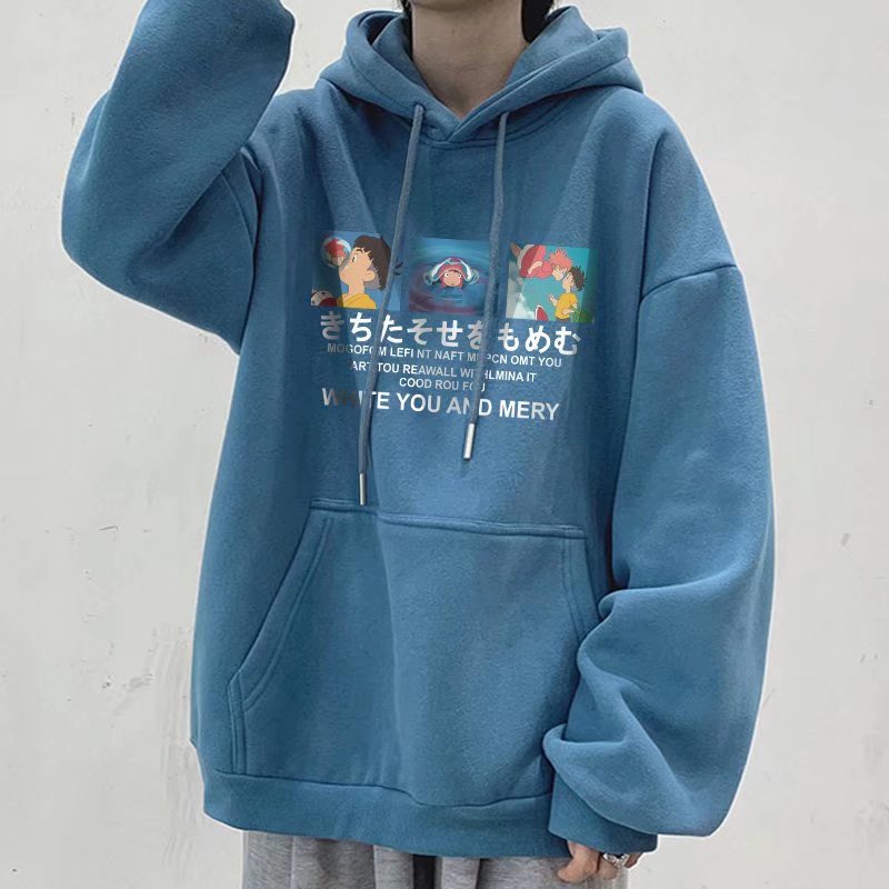 Áo hoodie dáng rộng in hình hoạt hình 5 màu sắc thời trang phong cách Nhật Bản dành cho nam (M-8XL)