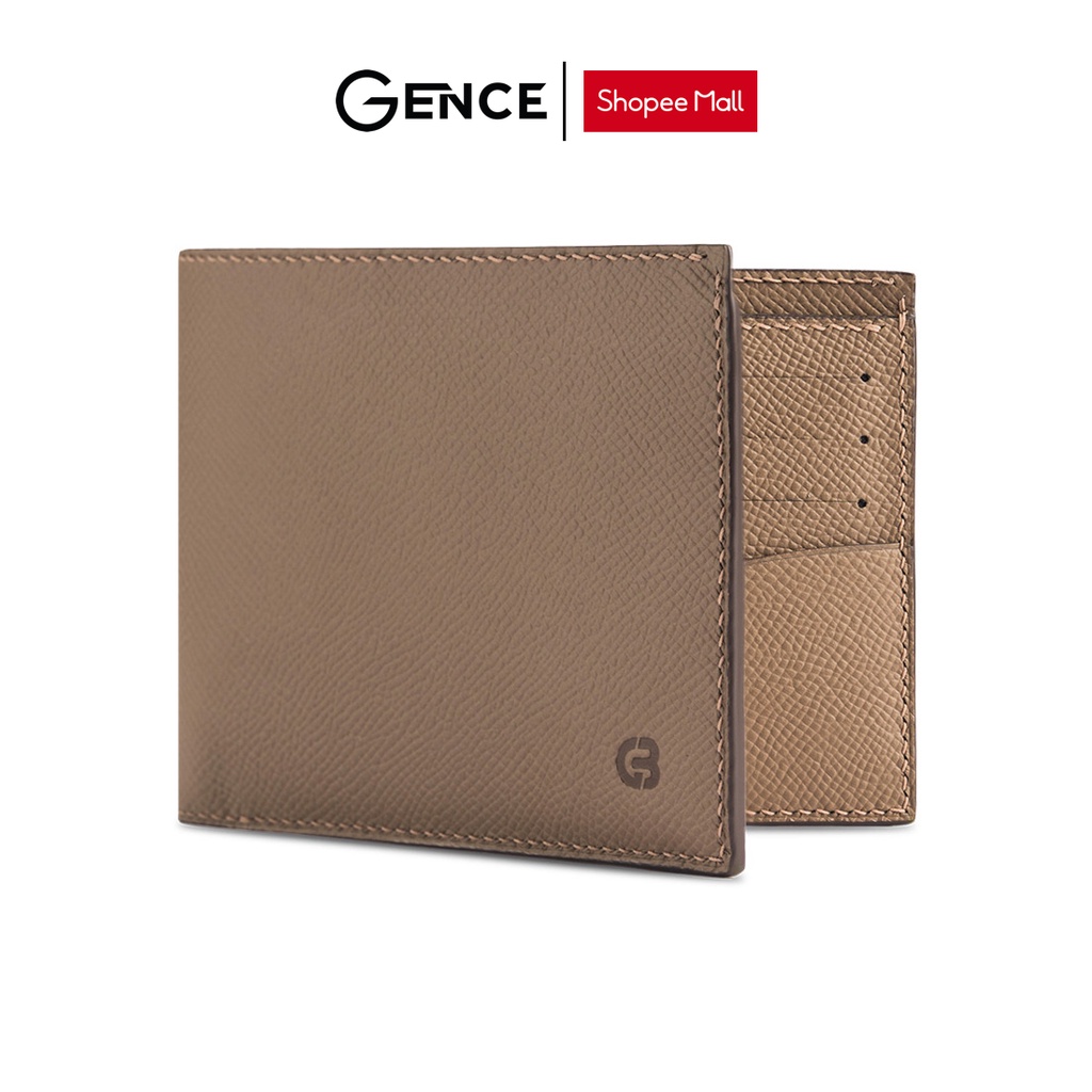 Ví da nam cao cấp bóp nam Handmade Gence da bò Epsom màu be HM01