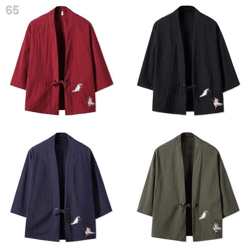 Áo khoác kiểu Trung Quốc nam tay ba phần tư Đường phù hợp với Hanfu mùa hè len mỏng rộng rãi của Nhật Bản choàng