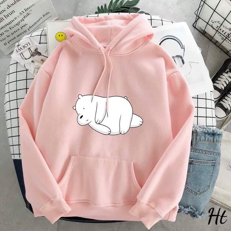 áo hoodie nỉ bông in gấu trắng ngủ, áo hodie gấu ngủ