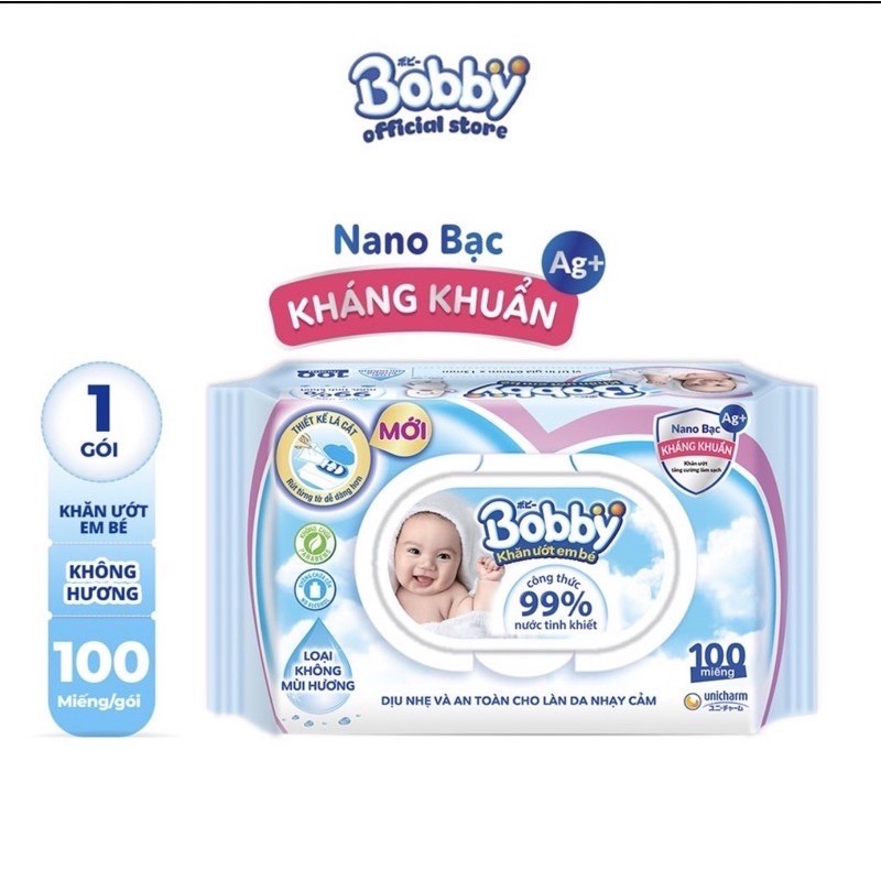 Combo 10 gói khăn ướt Bobby 100 miếng không mùi