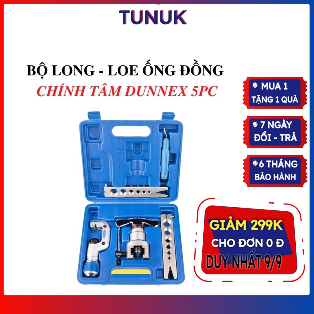 Bộ loe ống đồng lệch tâm 2 kẹp DUNNEX, dụng cu long lã ống điều hòa máy lạnh, Tunuk
