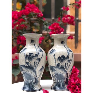 Lọ lộc bình men rạn cổ gốm sứ Bát Tràng (giá 1 đôi)