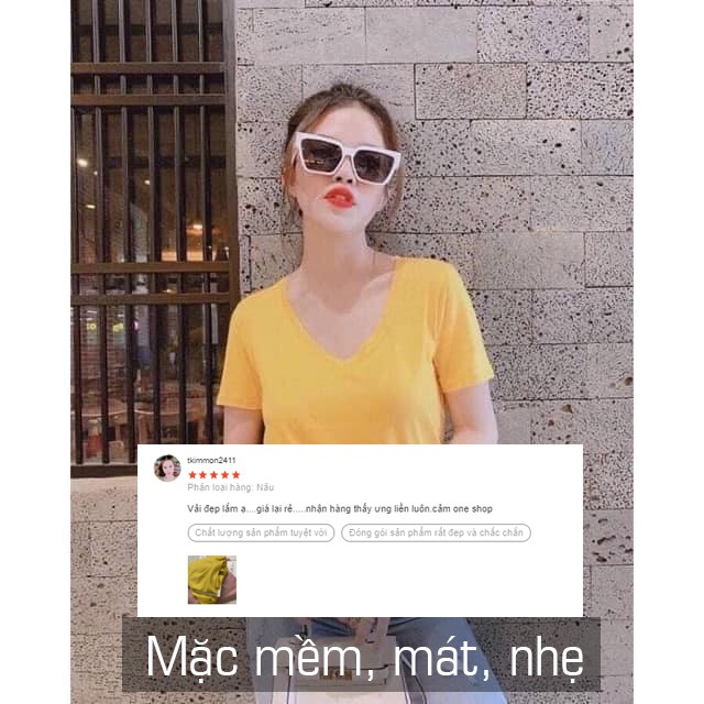 Áo Thun Trơn, Áo Phông Nữ Tay Ngắn Cổ Tim Trơn T Shirt Không Cổ Cotton Đũi Giấy Màu Đen/Trắng/Vàng/Xanh/Đỏ/Nâu Tây