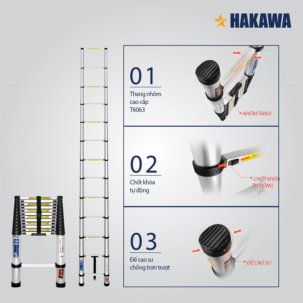 Thang nhôm rút đơn HAKAWA HK138 Sản phẩm chính hãng Bảo hành 2 năm