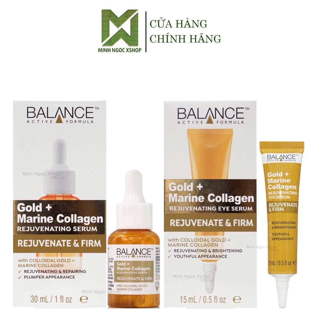 Combo Balance, serum + Kem Mắt Trẻ Hóa Da Balance Active Formula Gold Collagen Rejuvenating 30ml + 15ml