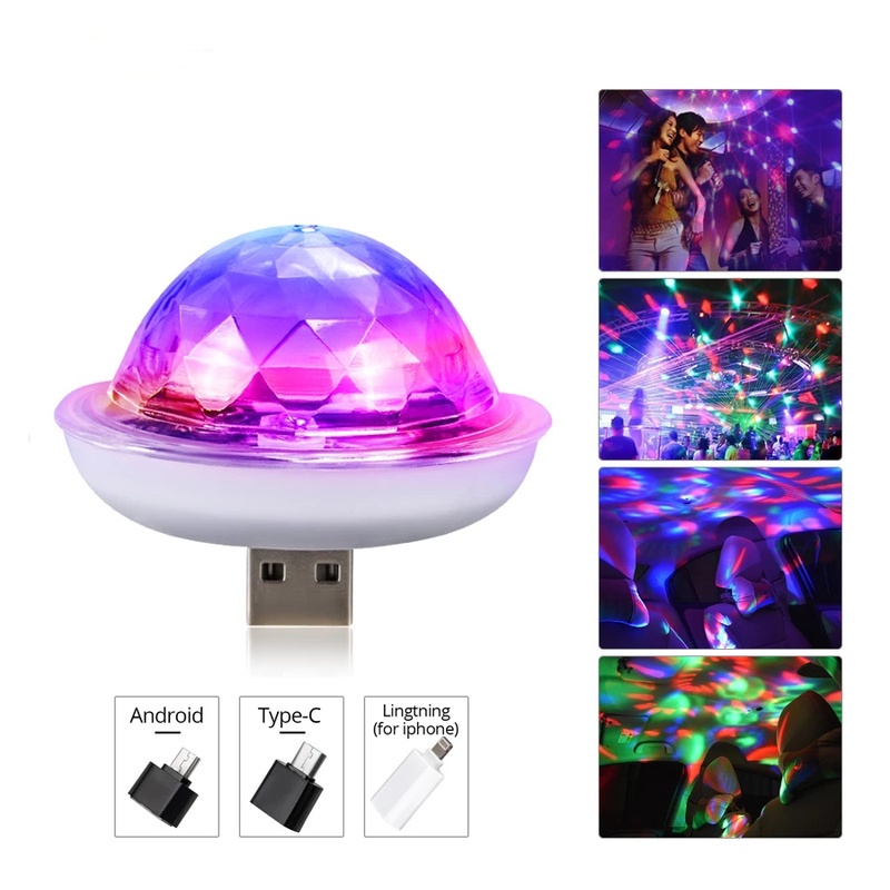 Đèn pha lê mini USB RGB cảm biến âm thanh