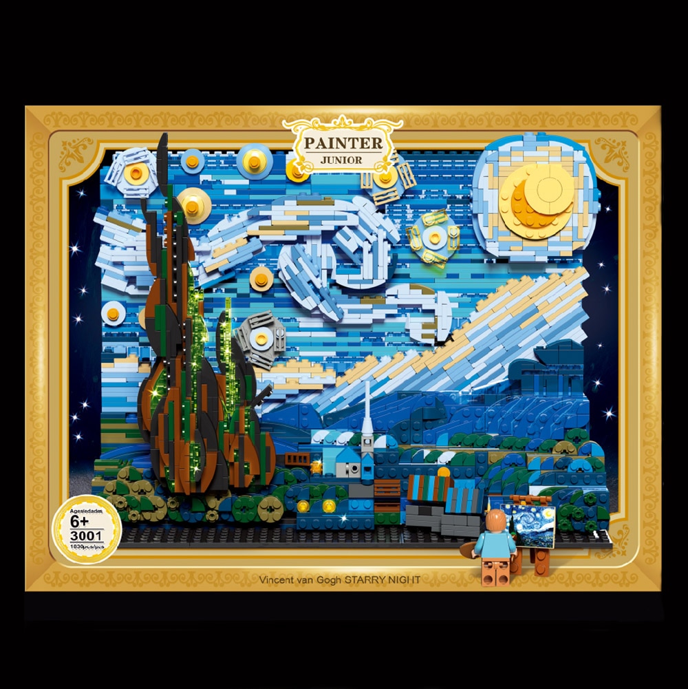 Đồ chơi Lắp ráp Mô hình DK3001 Starry Van Gogh Pixel Painting World Masterpiece Bầu trời đầy sao của Van Gogh