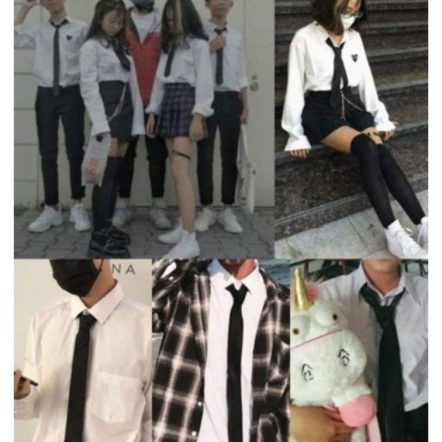 Cà vạt lụa phối sơ mi unisex ulzzang siêu đẹp