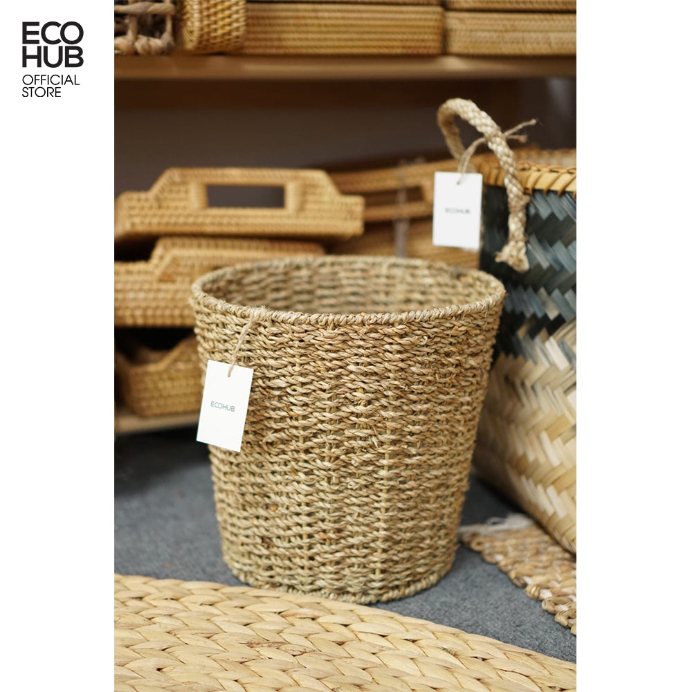Giỏ cói ECOHUB hình trụ đựng đồ sắp xếp, ngăn nắp, gọn gàng, đựng rác văn phòng | EH088