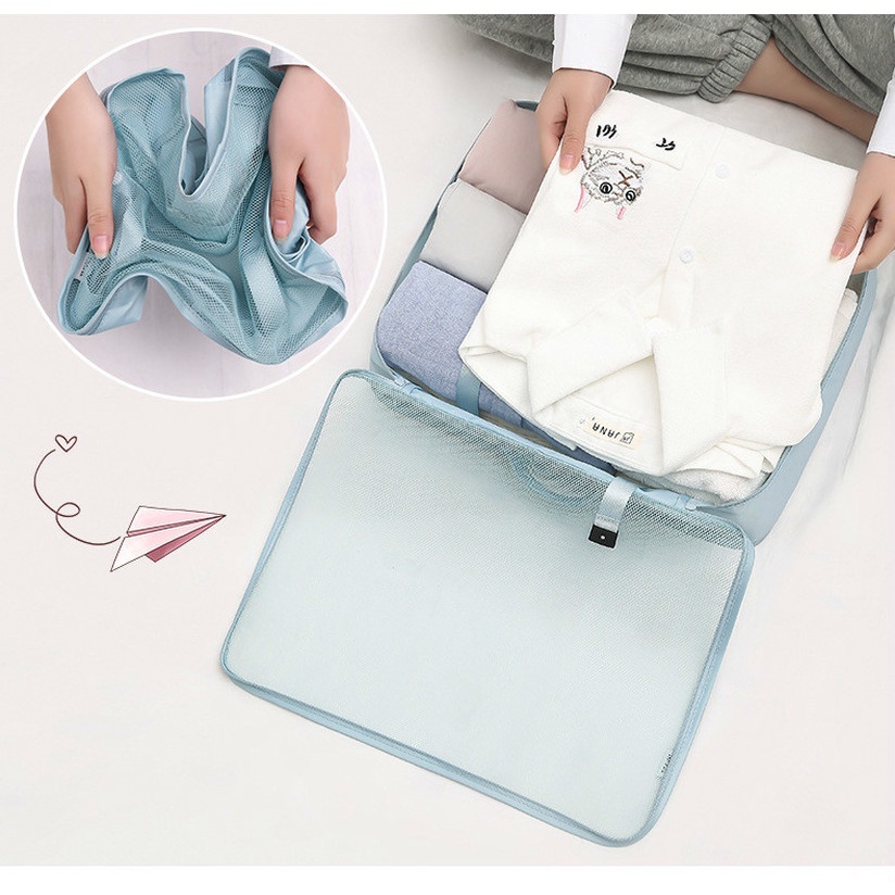 Bộ 7 Túi Đựng Đồ Du Lịch Có Khóa Kéo Dày Dặn Tiện Dụng Ốp